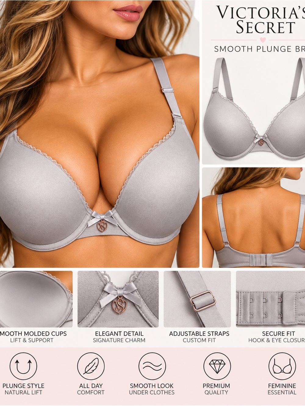 Victoria's Secret body by VICTORIA PERFECT Coverage  Bra in Light Gray NWT